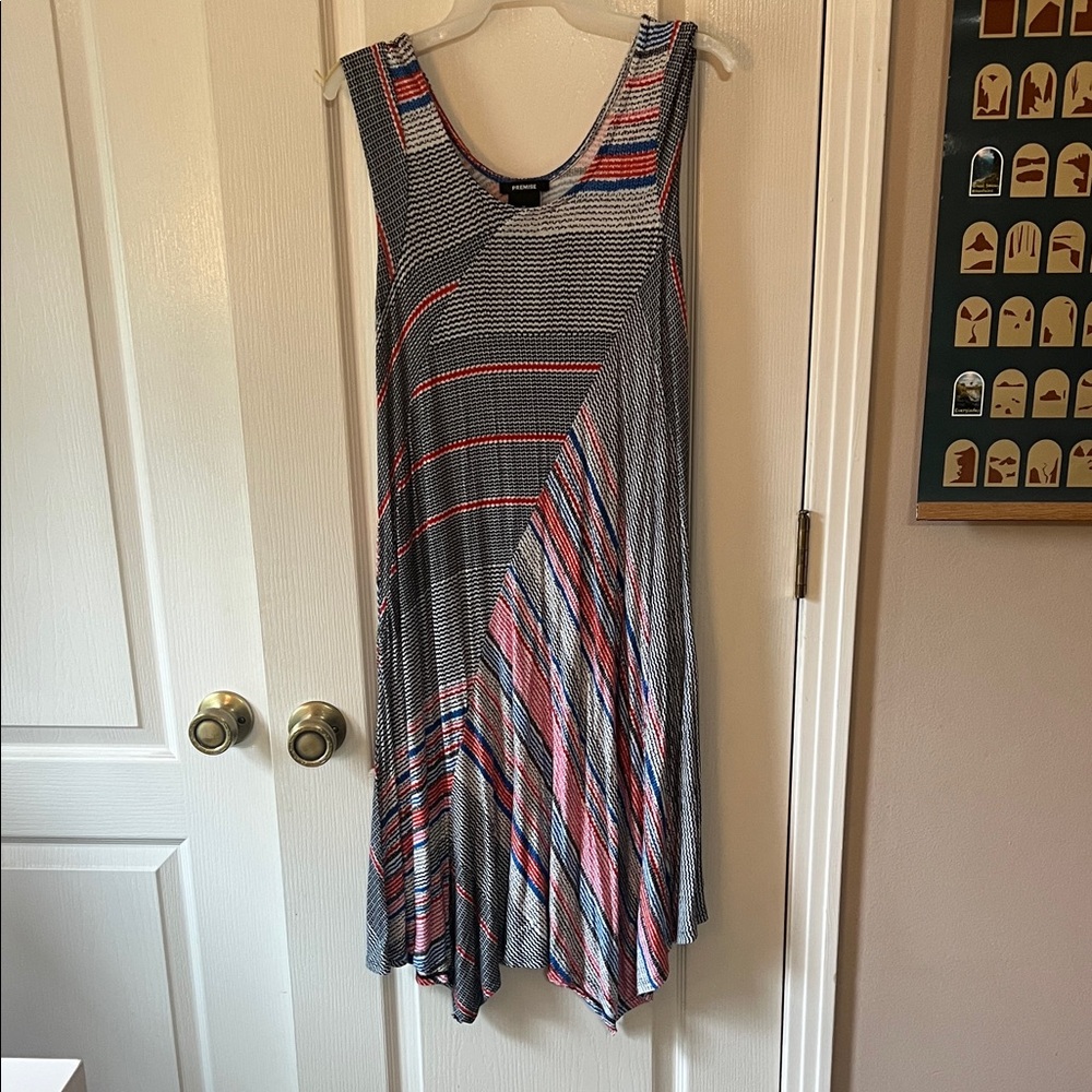 Premise Asymmetrical Striped Dress in Red and Blue